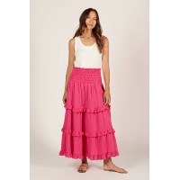 Aaliyah Crinkle Cotton Frill Skirt in Pink Glo