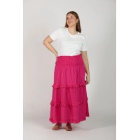 Aaliyah Crinkle Cotton Frill Skirt in Pink Glo