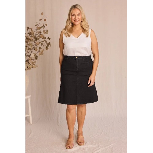 Adrift Denim Short A-Line Skirt in Black