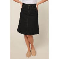 Adrift Denim Short A-Line Skirt in Black