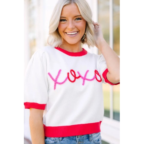 XOXO White Script Sweater