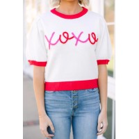 XOXO White Script Sweater