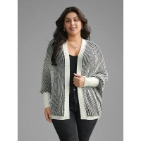 Striped Textured Kimono Collar Dolman Sleeve Cardigan