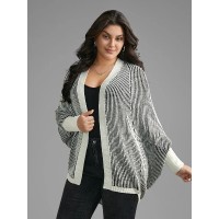 Striped Textured Kimono Collar Dolman Sleeve Cardigan