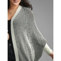 Striped Textured Kimono Collar Dolman Sleeve Cardigan