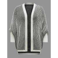 Striped Textured Kimono Collar Dolman Sleeve Cardigan