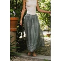 Grace Floral Tulle Skirt in Teal