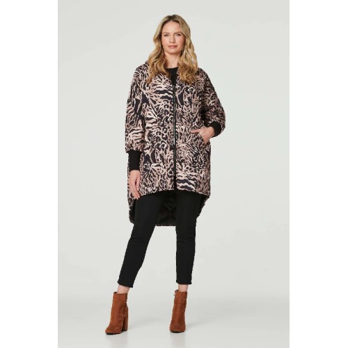 Printed Zip Front High Low Coat