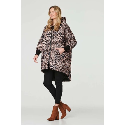 Printed Zip Front High Low Coat