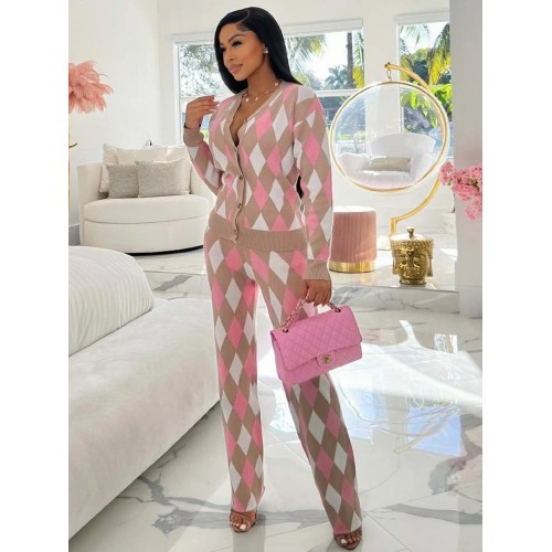 FZ Women's Knitted Sexy Sweater Pants Suit