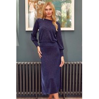 Metallic Knit Skirt | Navy/Blue