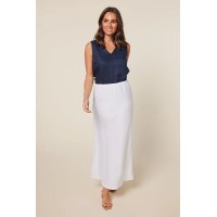 Katie Bias Cut Linen Skirt in White