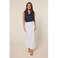 Katie Bias Cut Linen Skirt in White