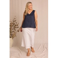 Katie Bias Cut Linen Skirt in White