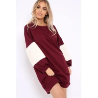 Wine Jumper Dress with Fur Sleeves - Paris