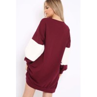 Wine Jumper Dress with Fur Sleeves - Paris