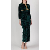 60s Green & Gold Crushed Velvet Jumpsuit - Petite Small