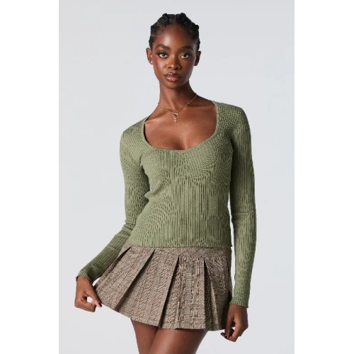 Ribbed Knit Sweetheart Sweater