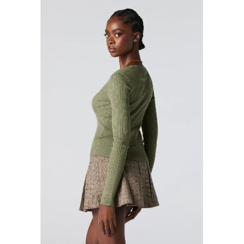 Ribbed Knit Sweetheart Sweater