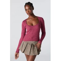 Ribbed Knit Sweetheart Sweater