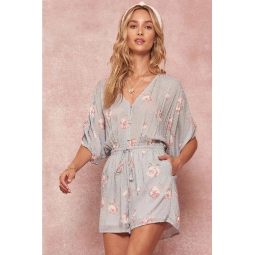 Petal Pusher Floral Swiss Dot Drawstring Romper