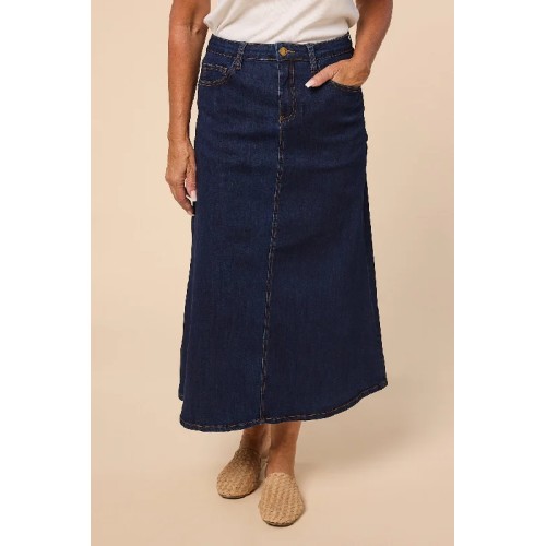 Adrift Denim A-Line Skirt in Dark Wash