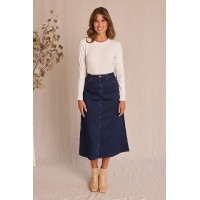 Adrift Denim A-Line Skirt in Dark Wash