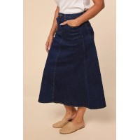 Adrift Denim A-Line Skirt in Dark Wash