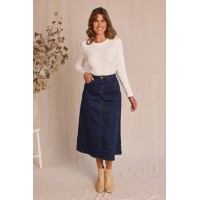 Adrift Denim A-Line Skirt in Dark Wash