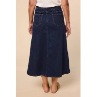 Adrift Denim A-Line Skirt in Dark Wash