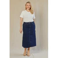 Adrift Denim A-Line Skirt in Mid Wash