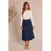 Adrift Denim A-Line Skirt in Mid Wash