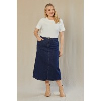 Adrift Denim A-Line Skirt in Mid Wash