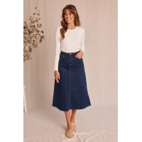 Adrift Denim A-Line Skirt in Mid Wash