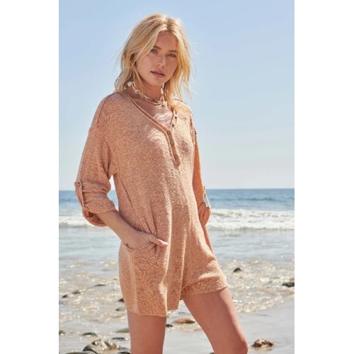 Just Breathe Roll-Up Henley Sweater Romper