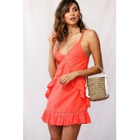 Chasing The Sun Ruffle and Crochet Detail Dress Tangerine