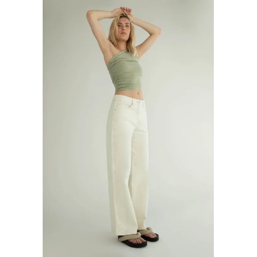 STRAIGHT LEG TWILL PANT WITH FRAYED SIDES