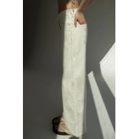 STRAIGHT LEG TWILL PANT WITH FRAYED SIDES