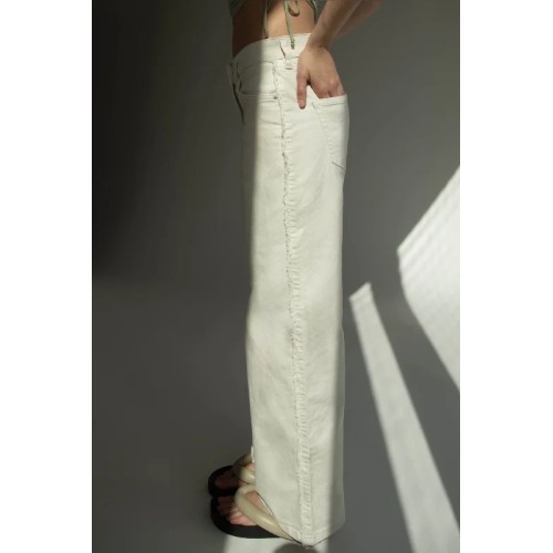 STRAIGHT LEG TWILL PANT WITH FRAYED SIDES