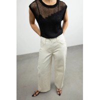 STRAIGHT LEG TWILL PANT WITH FRAYED SIDES