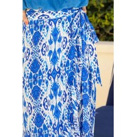 April EcoVero™ Wrap Skirt | Ikat Blue/White