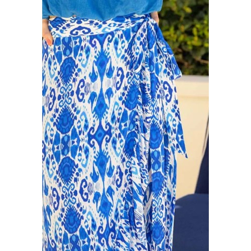 April EcoVero™ Wrap Skirt | Ikat Blue/White