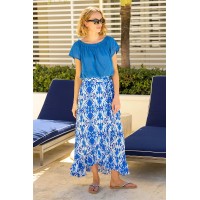 April EcoVero™ Wrap Skirt | Ikat Blue/White