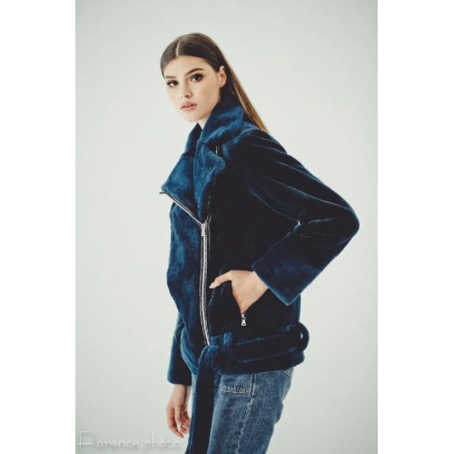 Sale! Beaver Fur Bomber Jacket (Blue)