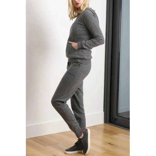 Women's cashmere tracksuit joggers, sweatpants, lounge bottoms in mid grey