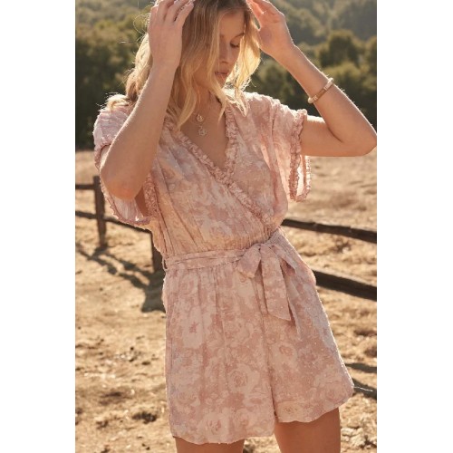 Rose Tinted Floral Swiss Dot Belted Romper