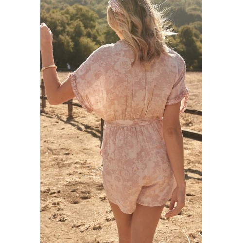 Rose Tinted Floral Swiss Dot Belted Romper