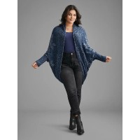 Floral Jacquard Batwing Sleeve Arc Hem Cardigan