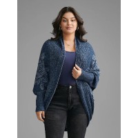 Floral Jacquard Batwing Sleeve Arc Hem Cardigan