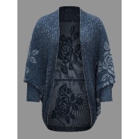 Floral Jacquard Batwing Sleeve Arc Hem Cardigan